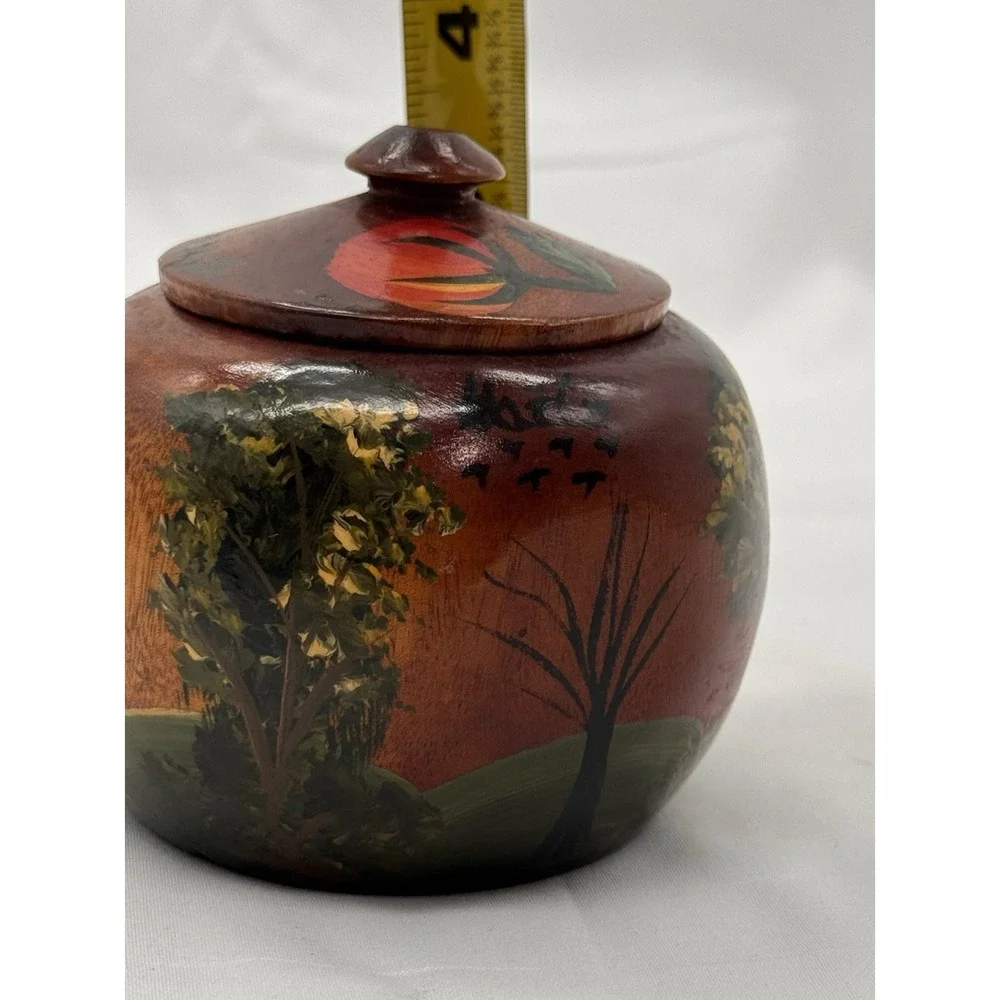 Hand Crafted & Painted Wooden Trinket Box, Spice Jar w/ Lid Folk‎ Art from HAITI